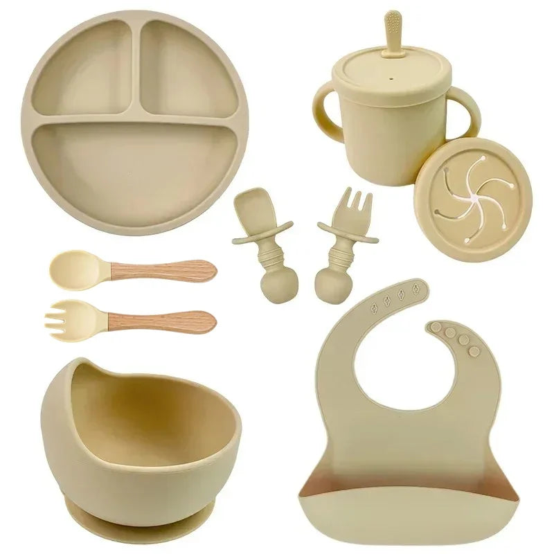 Set de Vajilla de Silicona para Bebé | Bol, Plato, Vaso, Cuchara y Tenedor 🍼