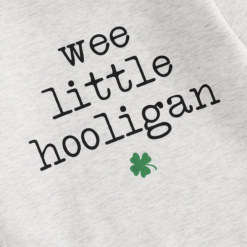 Irish Shamrock Print Hoodie Sweatshirt for Kids St Patrick s Day Green Pullover Top with Crew Neck Casual Spring Outfit for