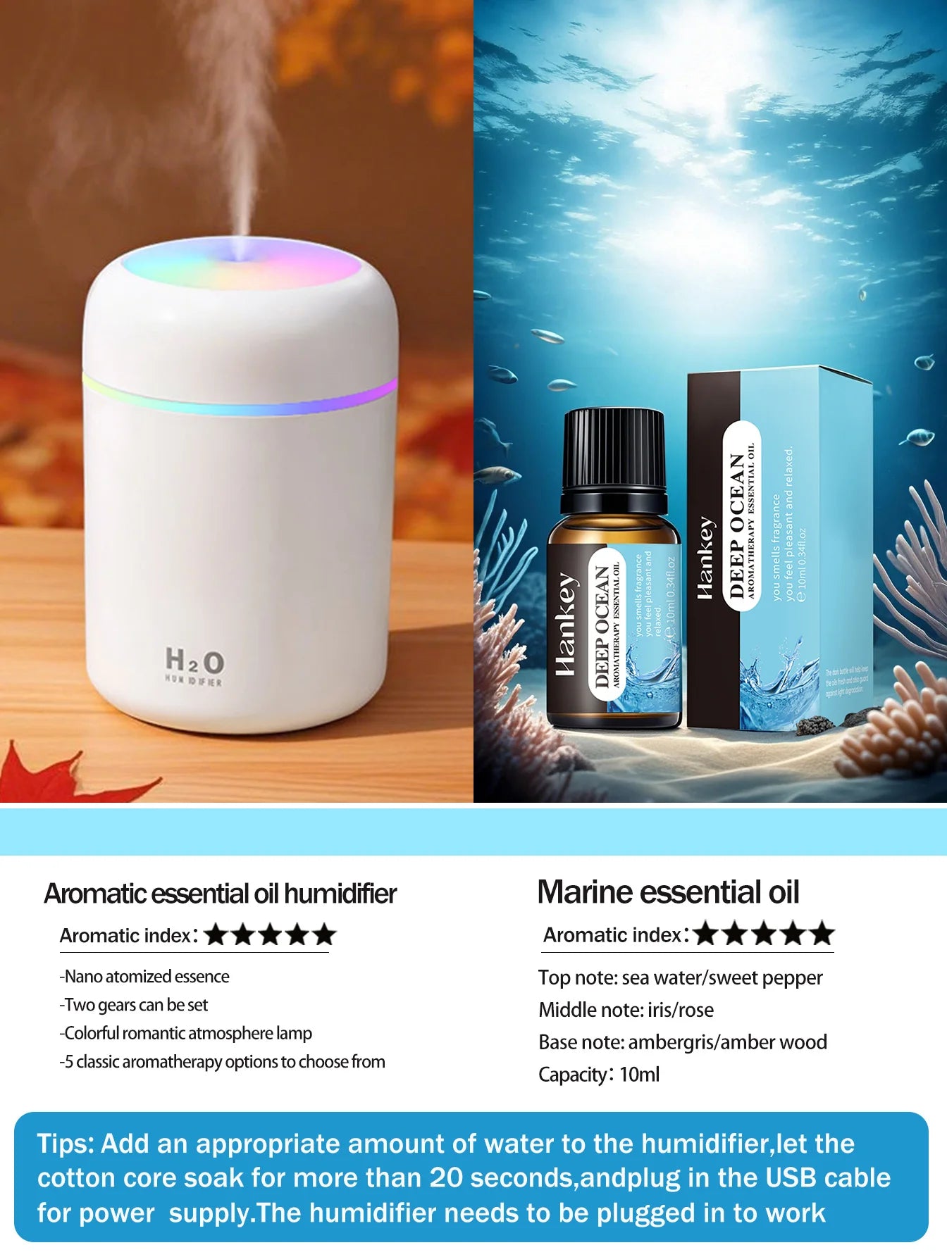 Difusor Aromaterapia 300ML | Purificador de Aire | Luz 7 Colores | Auto y Hogar 🌿