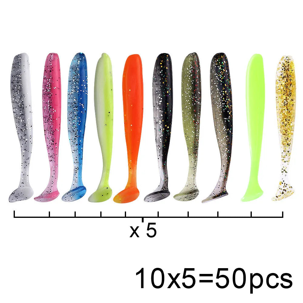 QXO 50 Piezas Señuelos Silicona | Swimbait Shad Wobbler | 7/10/13cm | Pesca Mar, Lago y Río - Firu Total Sales