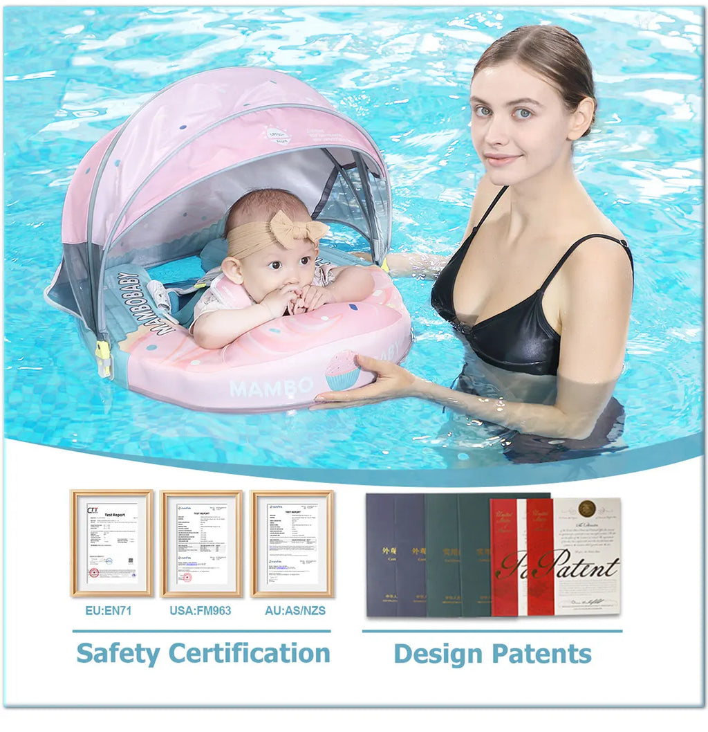 Mambobaby Float No-Slip Safe Harness ST-Cup Cake B503-150-W-Z  Safe Core No Inflation No Leaks Baby Swim Ring Toddler Pool Float