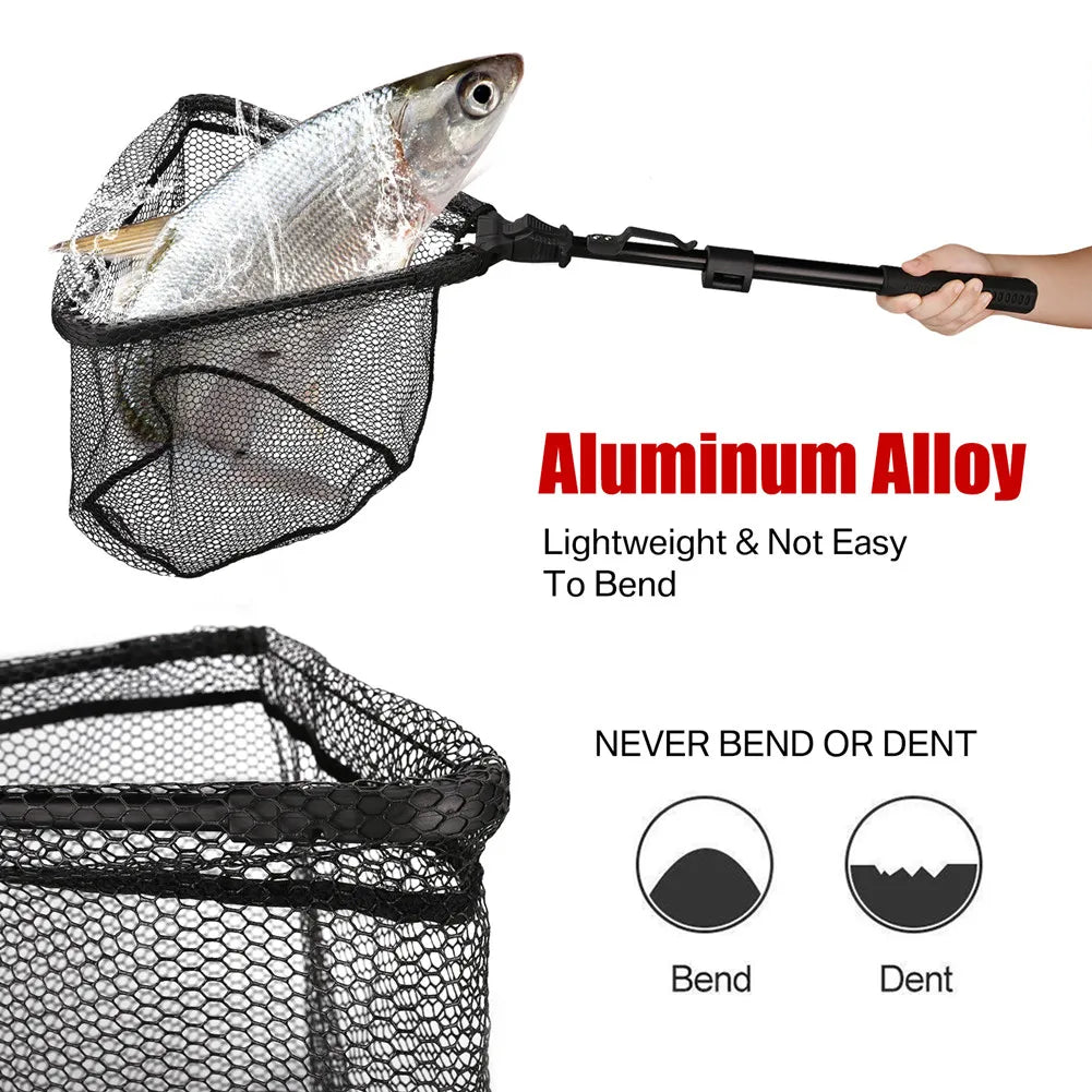 Collapsible Fishing Landing Net with Telescoping Pole Handle Extend to 190cm 100cm 80cm Fishing Net For Saltwater Freshwater