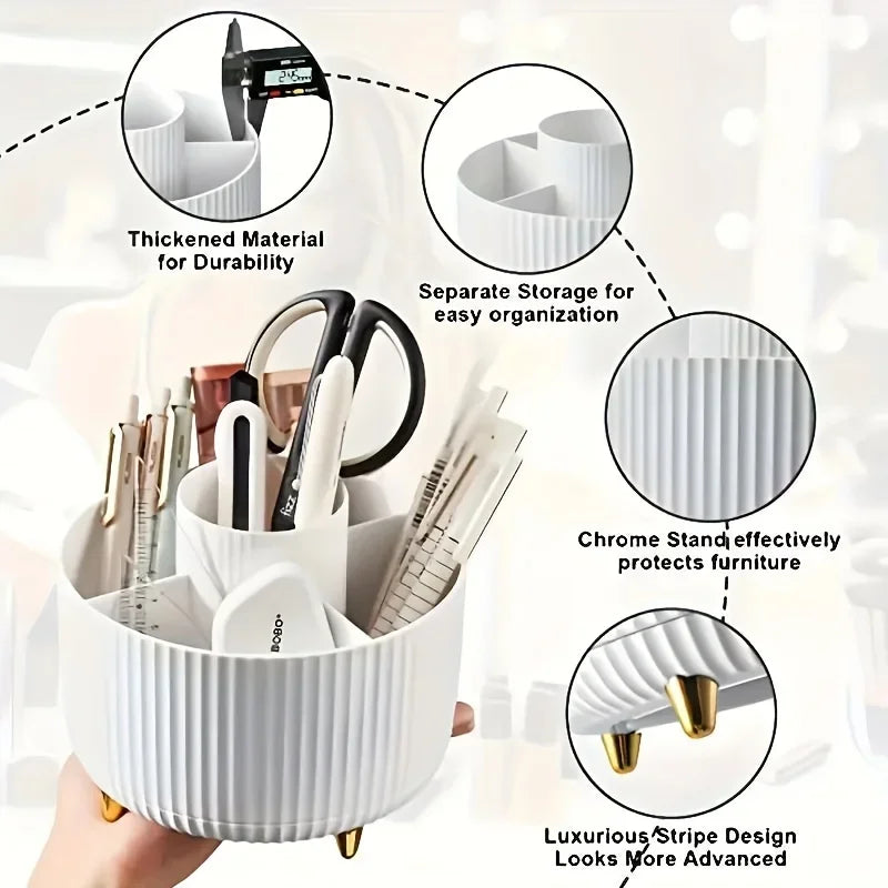 360° Rotating Makeup Organizer | 5 Compartments | Brushes, Lipstick & Cosmetic Holder