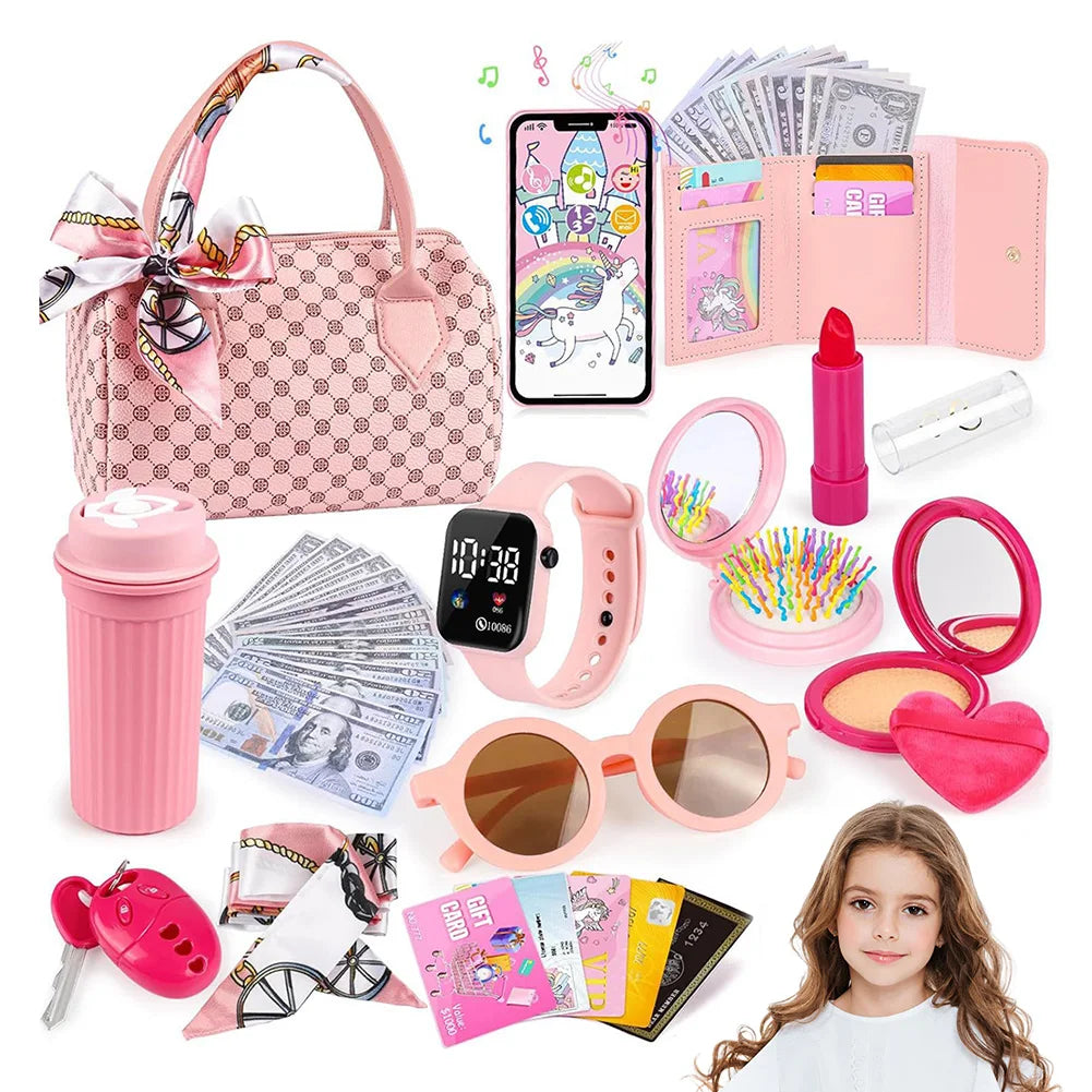 32pcs/set Girls Play Purse Toy Set Fun Children Makeup Kit Pretend Play Purse with Accessories Stylish Princess Gifts for Girls