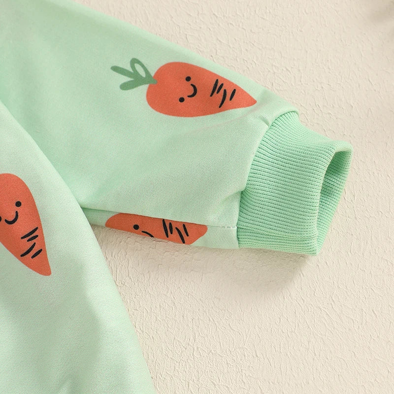 Cute Bunny Print Hooded Sweatshirt with Cozy Jogger Pants 2-Piece Outfit for Toddler Girls and Boys - Firu Total Sales