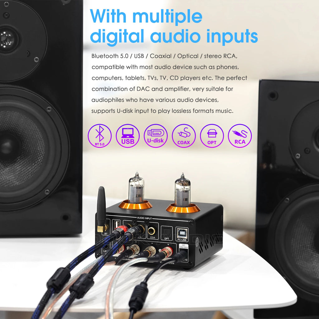 Amplificador Nobsound HiFi Válvulas Bluetooth 5.0 | USB DAC | COAX/OPT | 100W+100W | Vú Metro | Hogar - Firu Total Sales