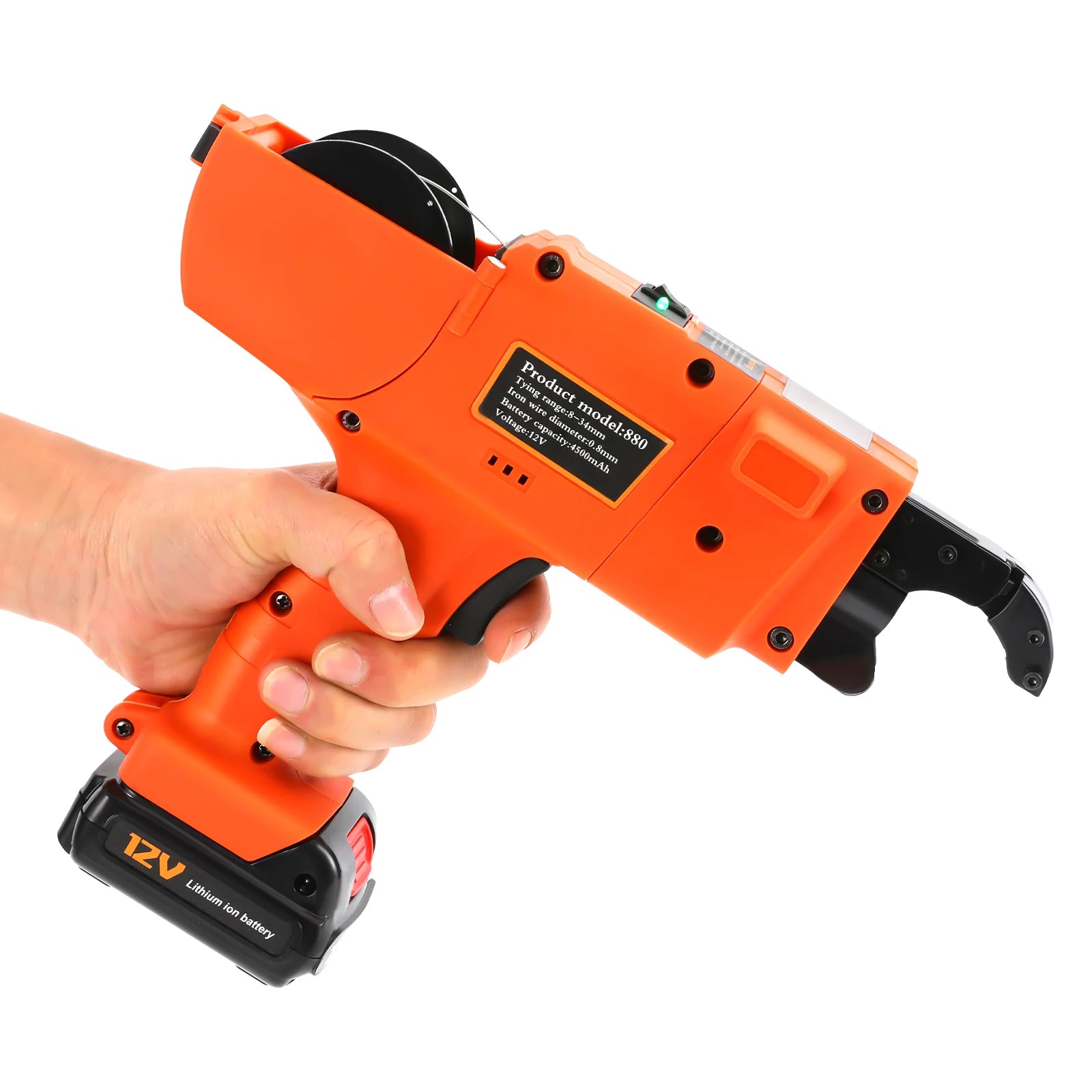 8mm-34mm Automatic Rebar Tier Binding Machine 12V 4500mAh Electric Handheld Rebar Tying Machine Wire Pliers Tool Kit w/Batteries