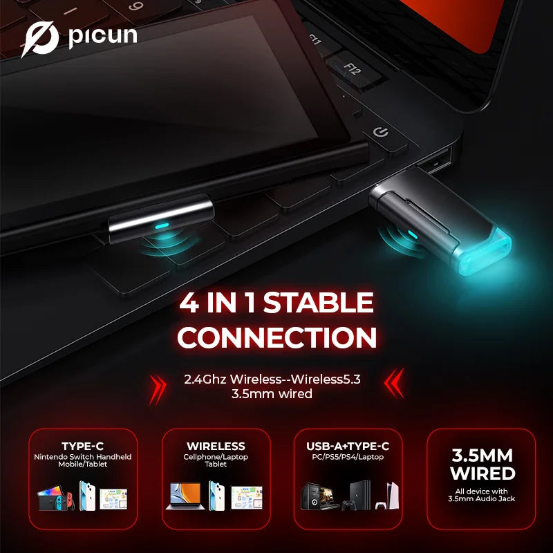 Picun G2 Gaming Headset 2.4G Wireless | 7.1 Surround ENC Mic | PC PS4 PS5 Switch