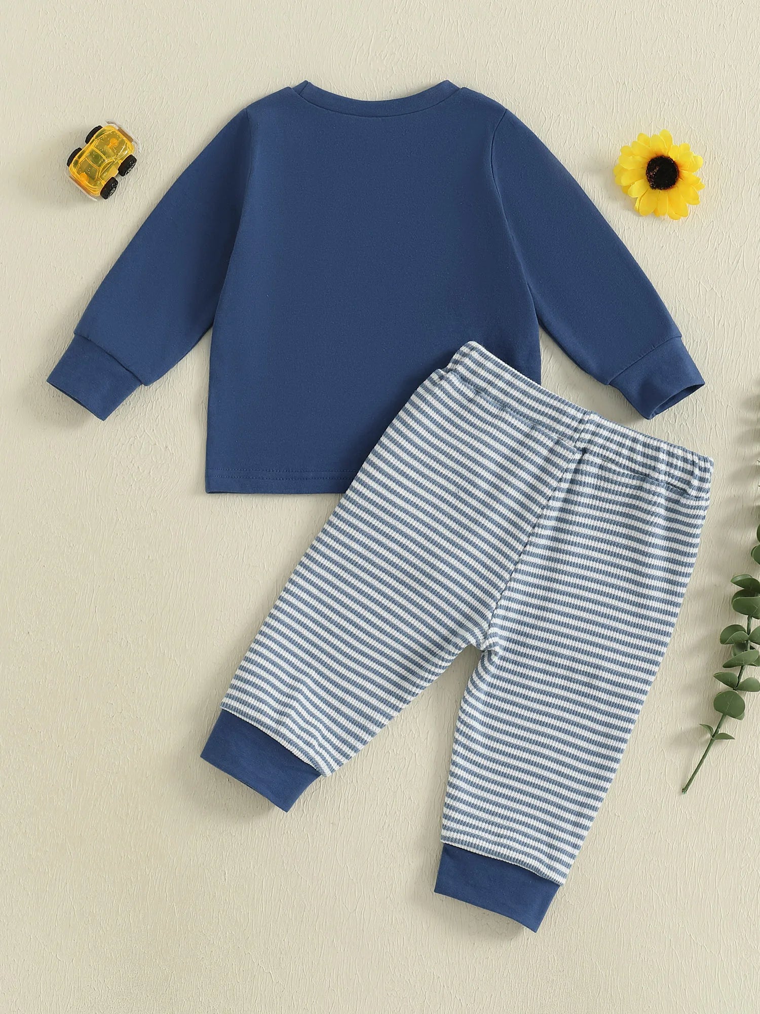 Boys Autumn Clothing Set with Car Embroidered Sweatshirt and Striped Pants - 2 Piece Outfit for Toddlers