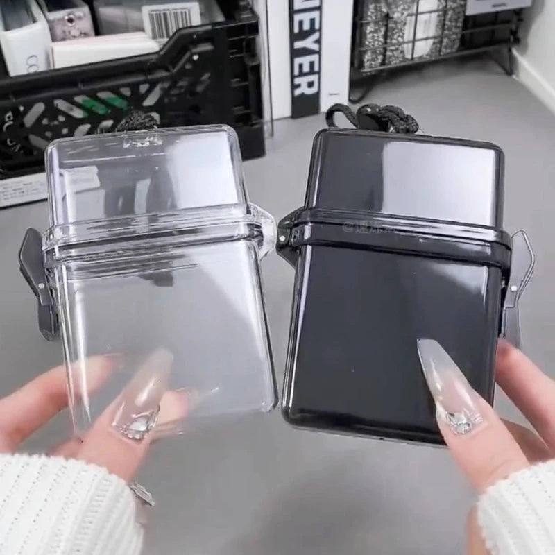 3 Inch Transparent Storage Box Photocard Holder With Rope Waterproof Card Case Outdoor Square Dustproof Box Photo Storage Box