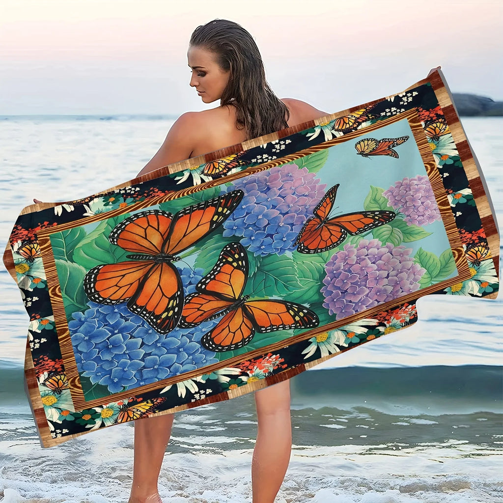 Toalla de Playa Mariposa - Microfibra Secado Rápido, Sin Arena, Diseño Monarca