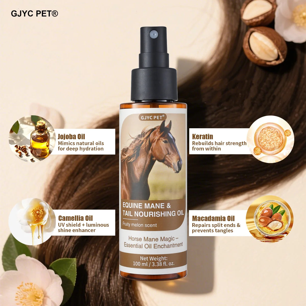 Aceite para Crin y Cola de Caballo 100ml | Brillo y Nutrición | Ingredientes Naturales 🐎