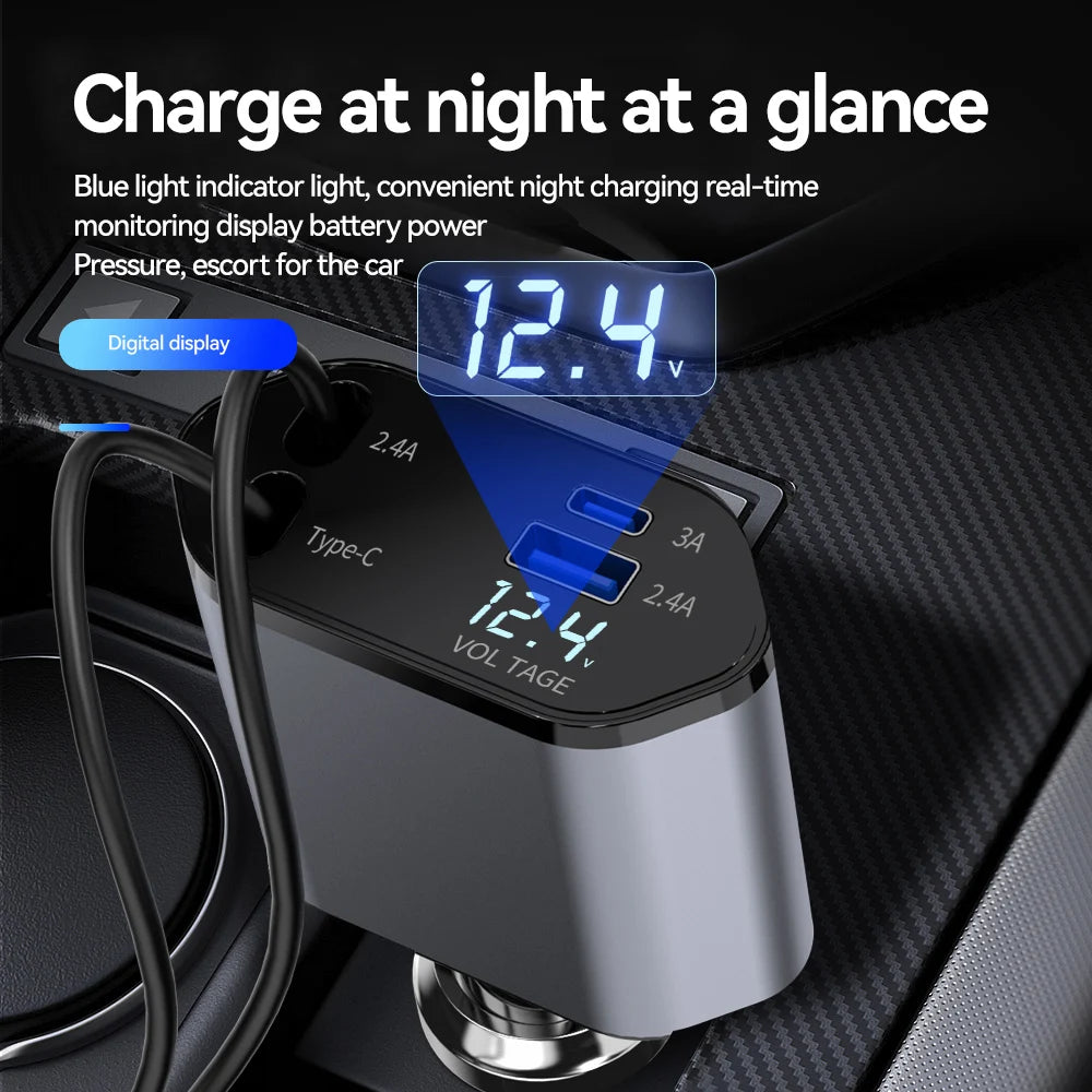 Cargador de Auto 4 en 1 120W Retráctil | USB Tipo C | iPhone Xiaomi Samsung 🔌