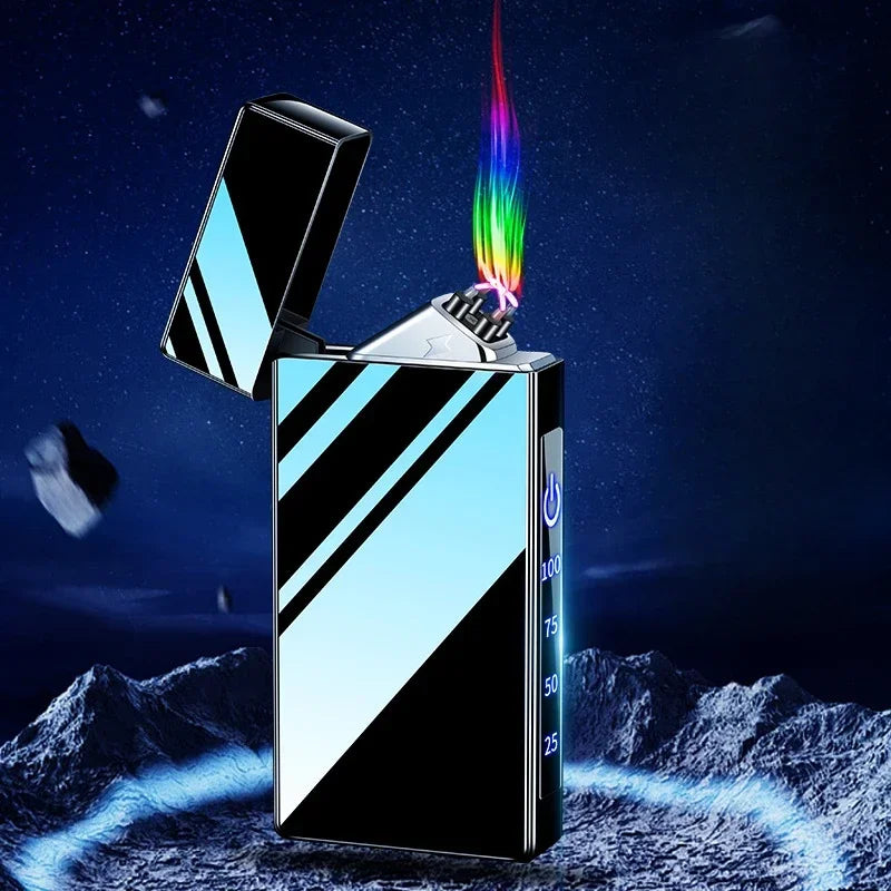 Windproof Electric Arc Metal Smoking Lighter Plasma Flameless Rechargeable USB Cigarette Lighter LED Digital Touch Lighters Gift