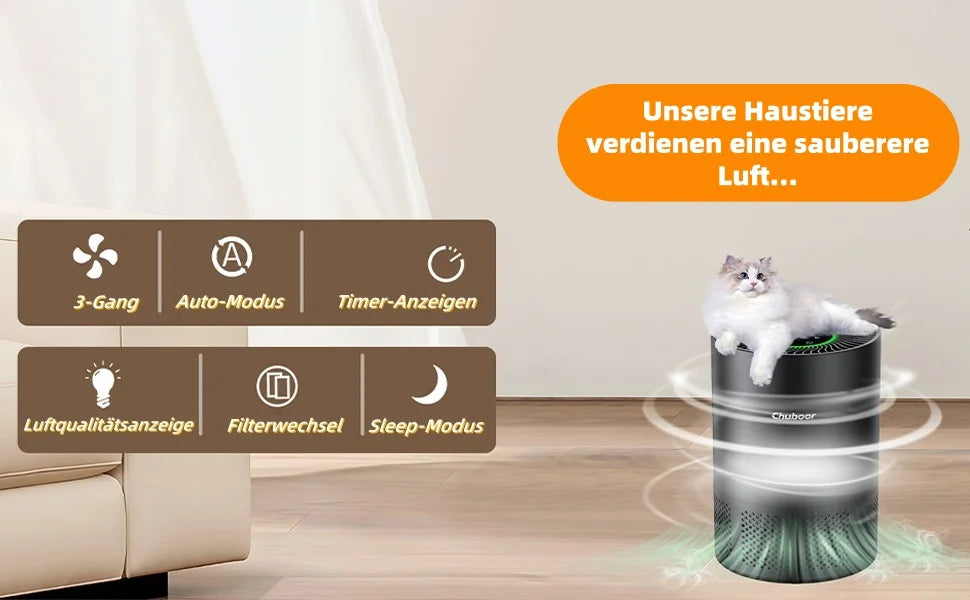 Purificador de Aire Chuboor H13 HEPA | Humo, Polvo y Polen | Detección PM2.5 🌬️