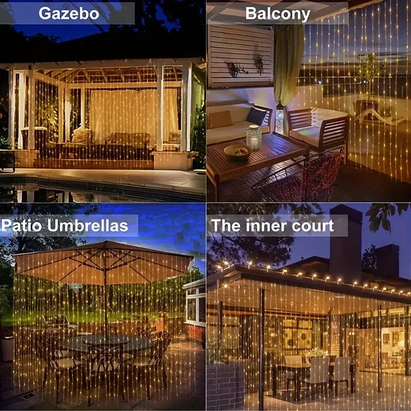 Luces Solares Cortina LED 8 Modos | Bodas, Jardín y Decoración Interior | IP55 - Firu Total Sales
