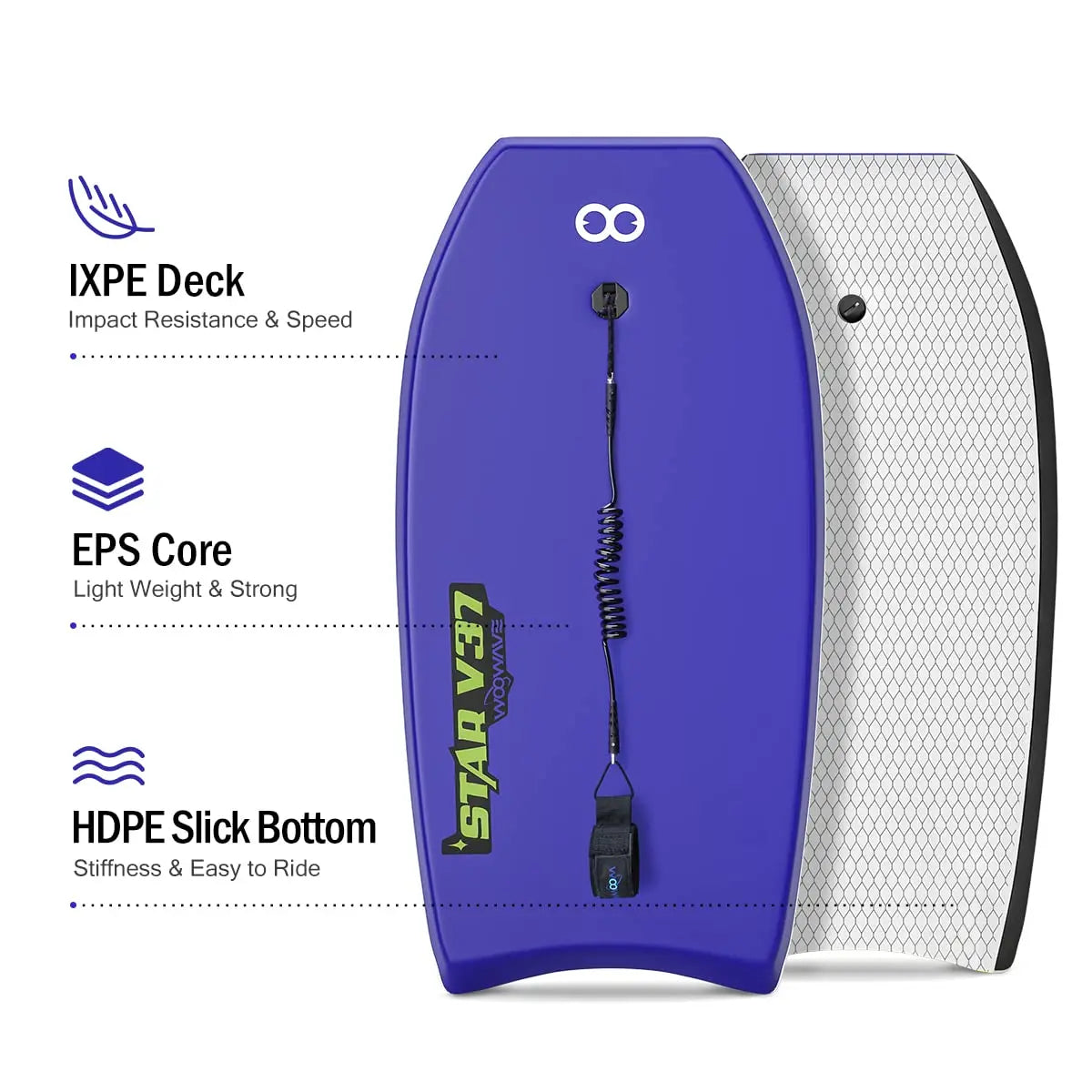 Woowave 33" High Quality IXPE Soft Surfboard Bodyboard with Surf Leash Customize Surfing Board for Kids