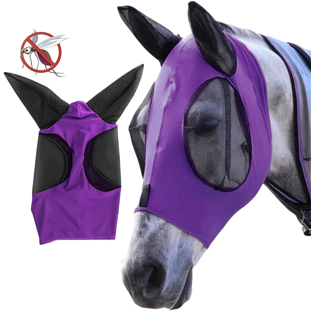 Máscara Antimoscas para Caballo | Malla Transpirable | Protección Orejas y Ojos 🐎