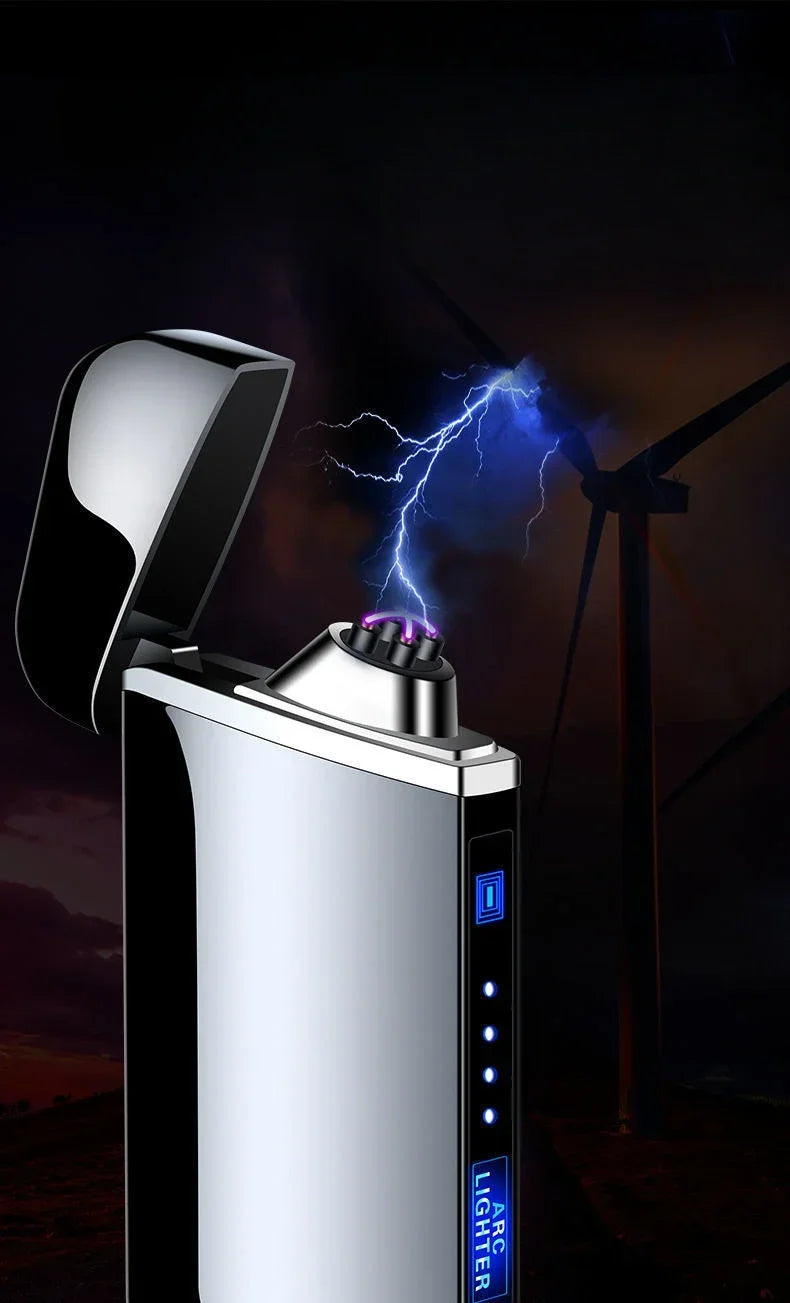 Smart Windproof Flameless Plasma Lighter | Double Arc USB Rechargeable | LED Power Display Touch | Metal Body