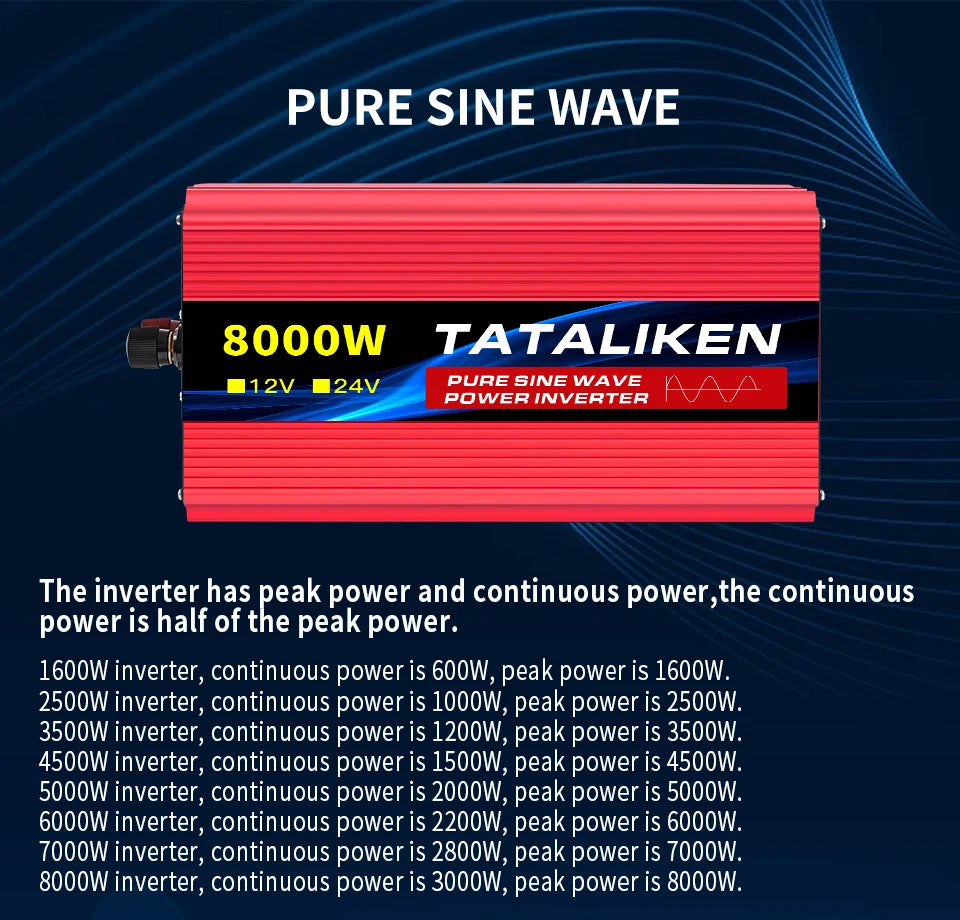 Pure Sine Wave Inverter 5000W 6000W 7000W 8000W 10000W DC To AC 12V  110V   Portable Power Voltage Converter Car Solar Inverter