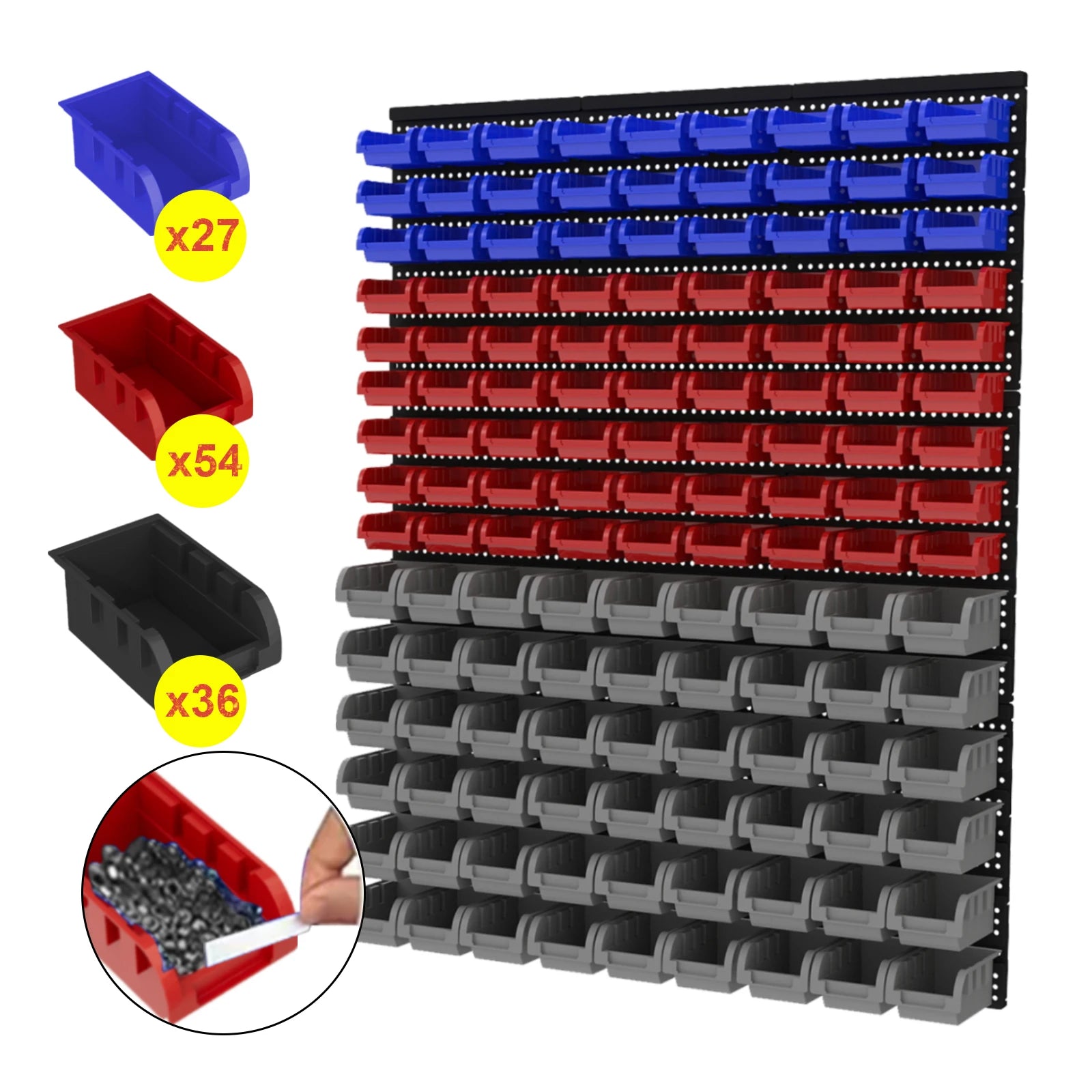 45/90/135pcs Wall-Mounted Tool Organizer System with Storage Bins & Holders - Durable DIY Garage & Workshop Rack for Screws, Nut