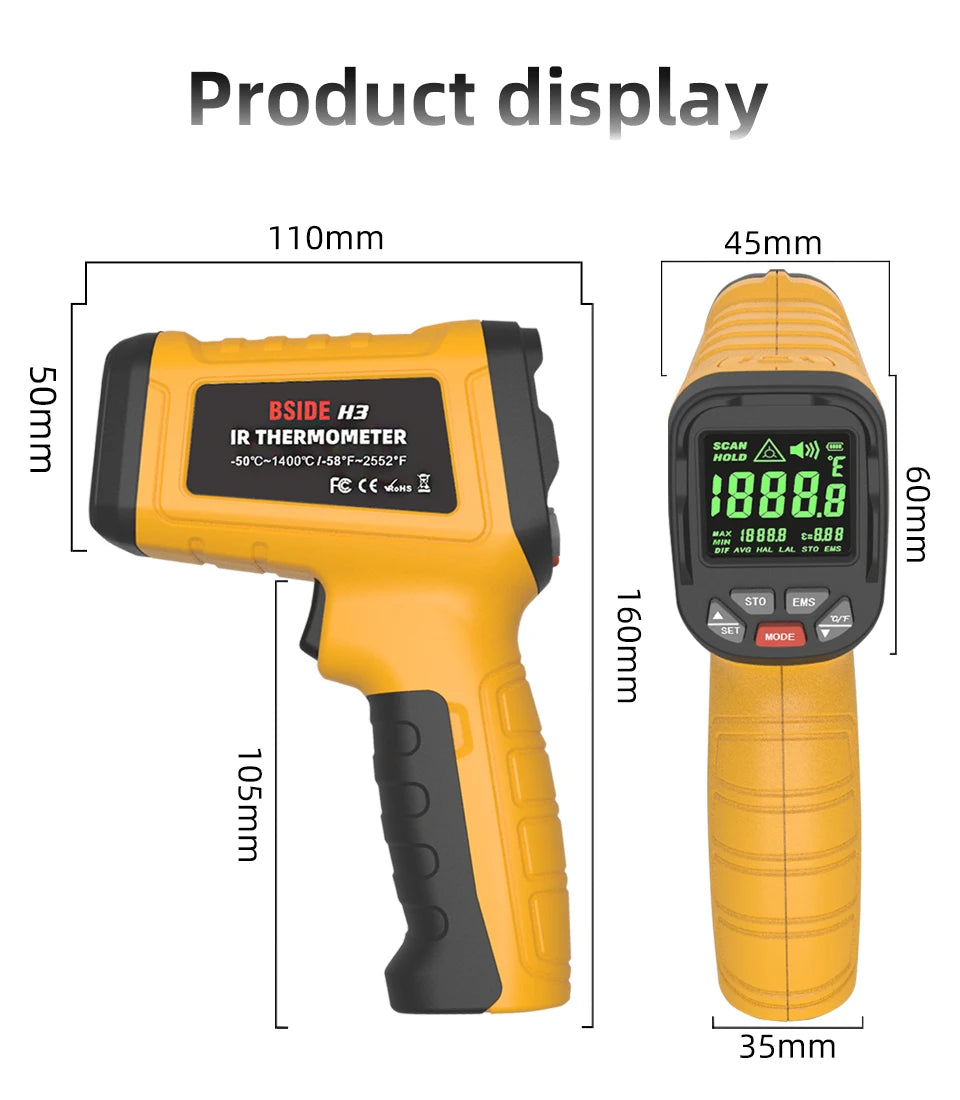 BSIDE Infrared Thermometer — Non-Contact Laser | -50° to 530°C | Professional