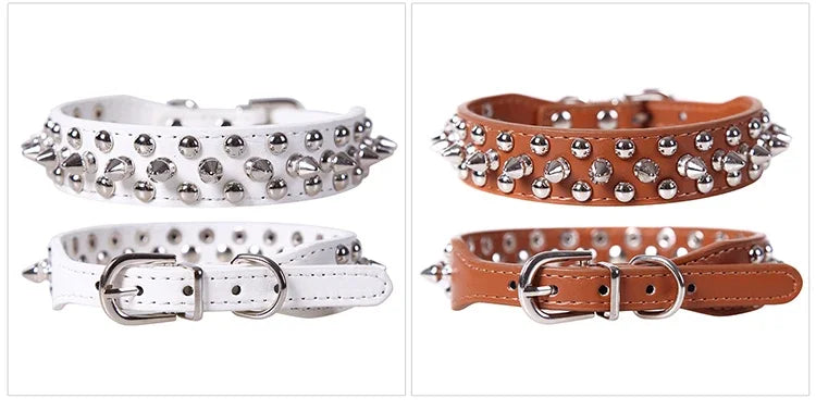 Adjustable Leather Pet Dog Collar Neck Strap Supplies PU Leather Punk Rivet Spiked Dog Collar Pet Collars for Small Dog Cat