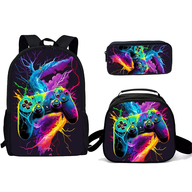 Cartoon Popular games console pad 3D Print 3pcs/Set Student School Bags Laptop Daypack Backpack Crossbody Lunch bag Pencil Case