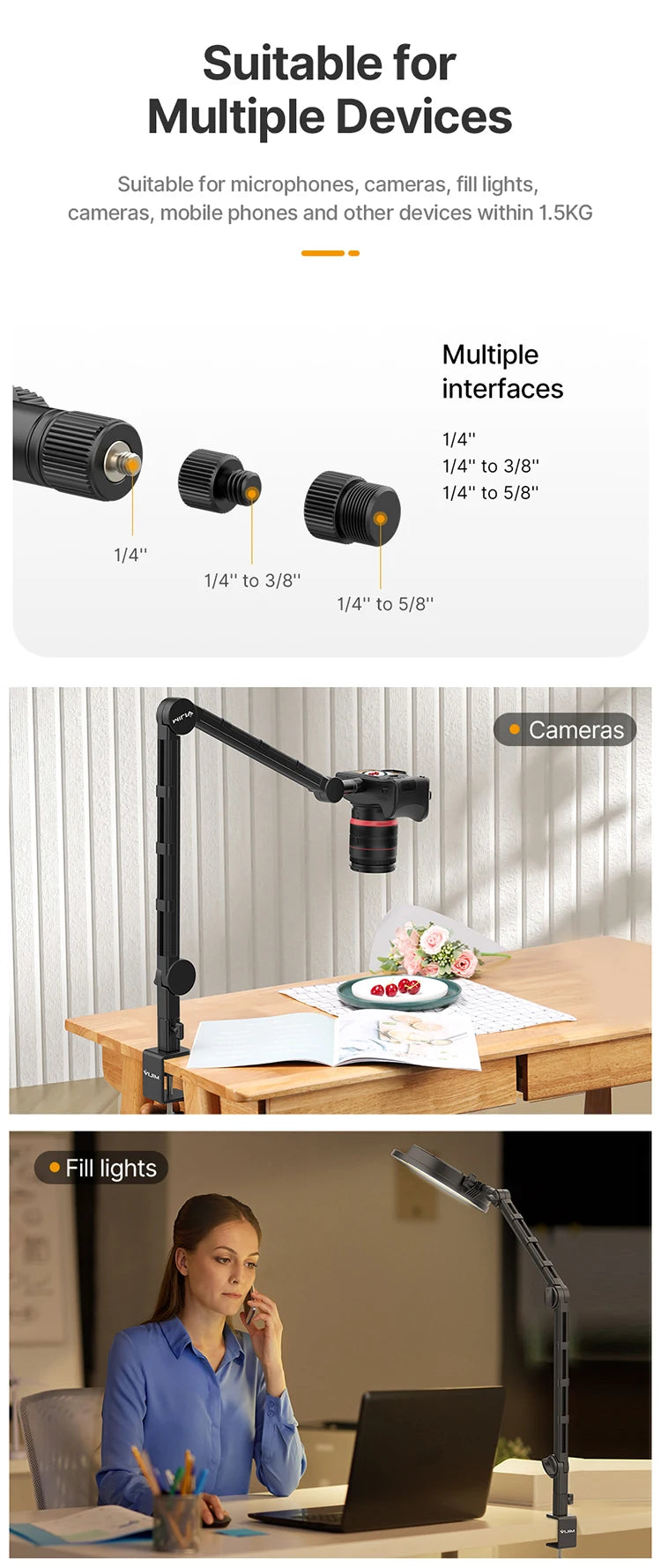 Vijim LS24 LS25 Microphone Boom Arm Stand Heavy Duty Desktop Adjustable DSLR Camera Smartphone Microphone Mount for Blue Yeti