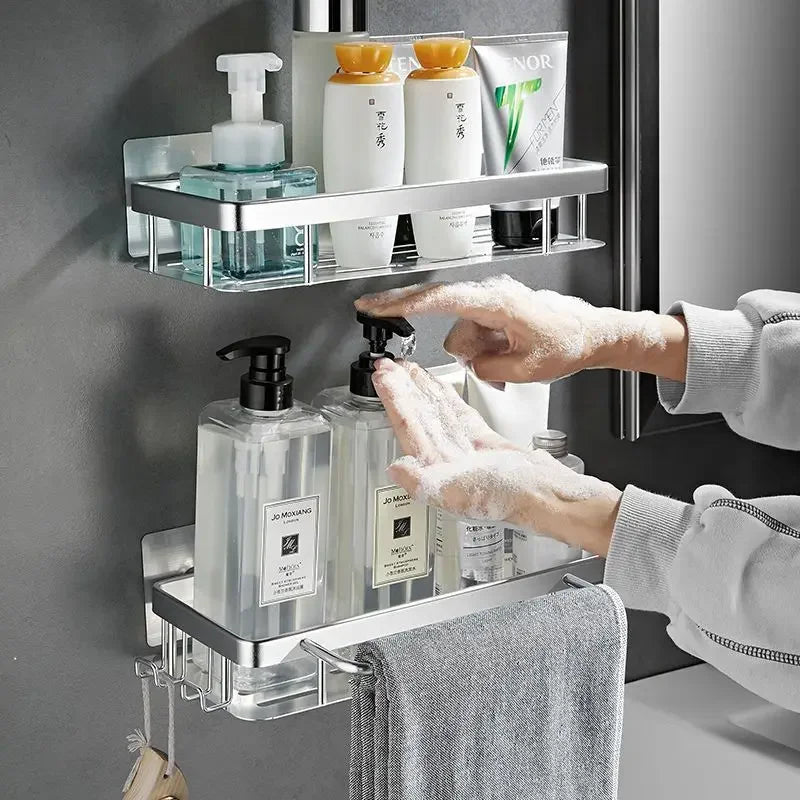 Adjustable Shower Shelf No Drilling – Aluminum Bathroom Organizer for Bath, Vanity or Tub | Holds 20 lbs