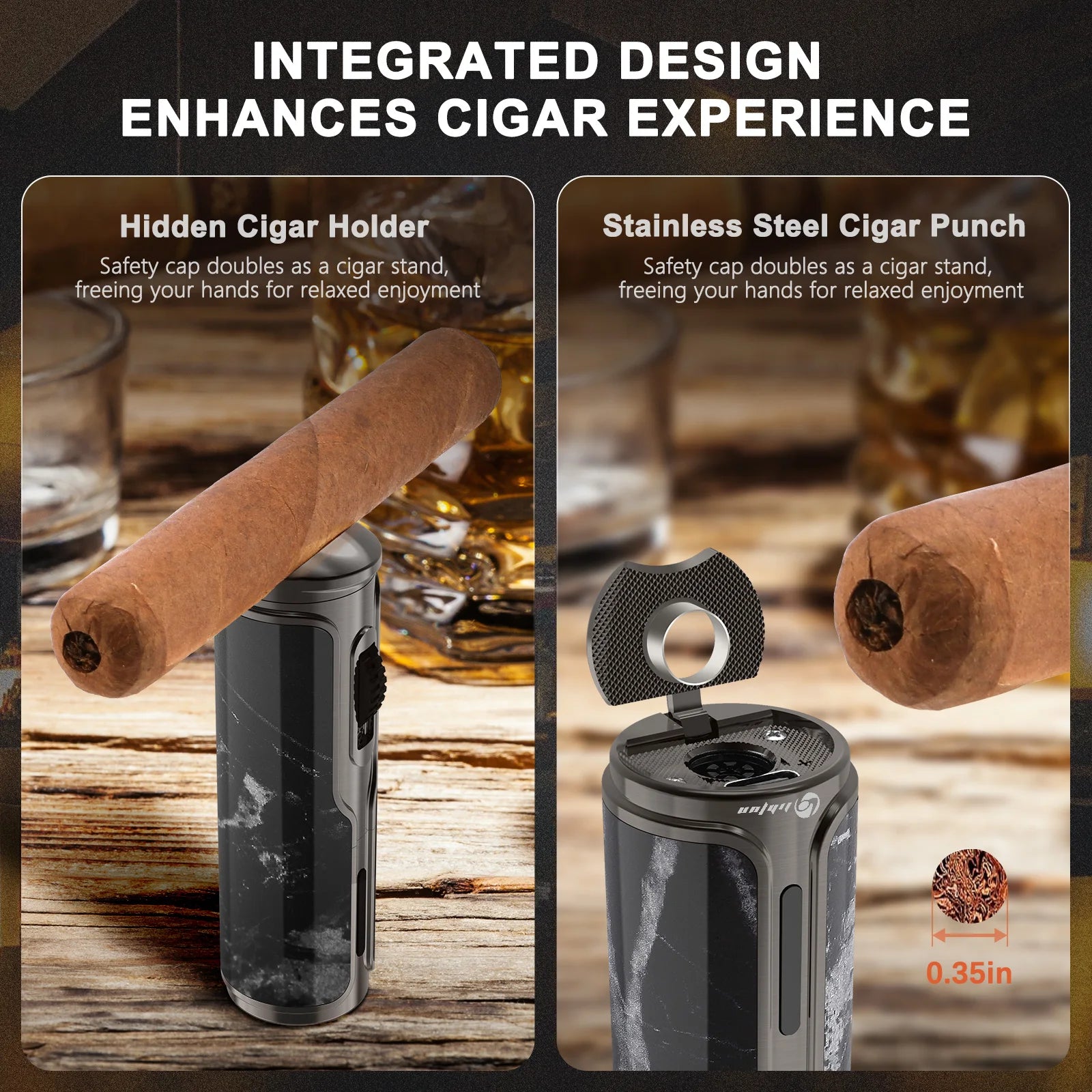 Cigar Lighter with Cigar Punch Holder,Windproof Electric Torch Lighter,Refillable Butane Lighters for Smoking with Gift Box