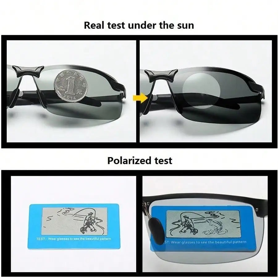 Photochromic Polarized Metal Frame Sunglasses for Men Women UV400 Protection