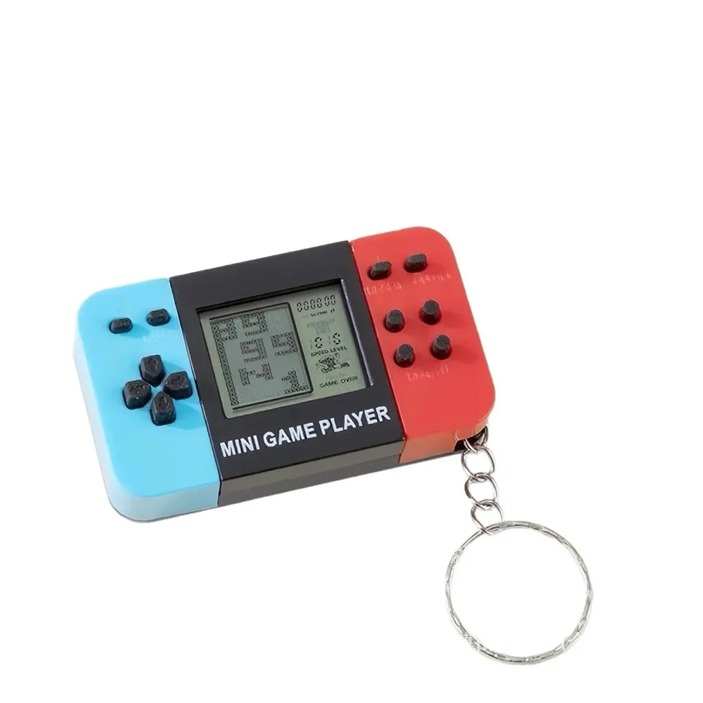 Blue Retro Mini Handheld Game Console Keychain With Bells, Cute Backpack Pendant Video Game Keyring