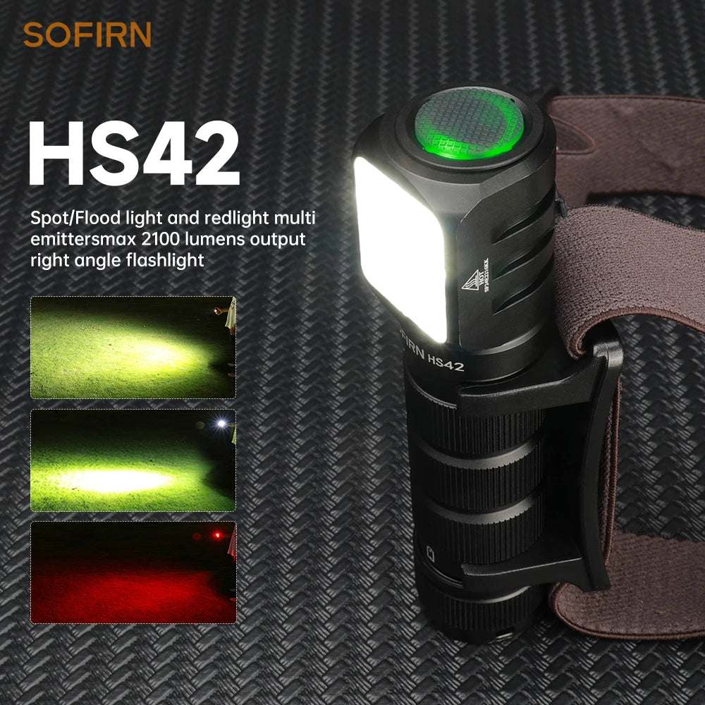 Sofirn HS42 Linterna Frontal 2100lm | SST40 LED | 18650 | USB-C Recargable | Power Bank | Magnética | Camping y Pesca