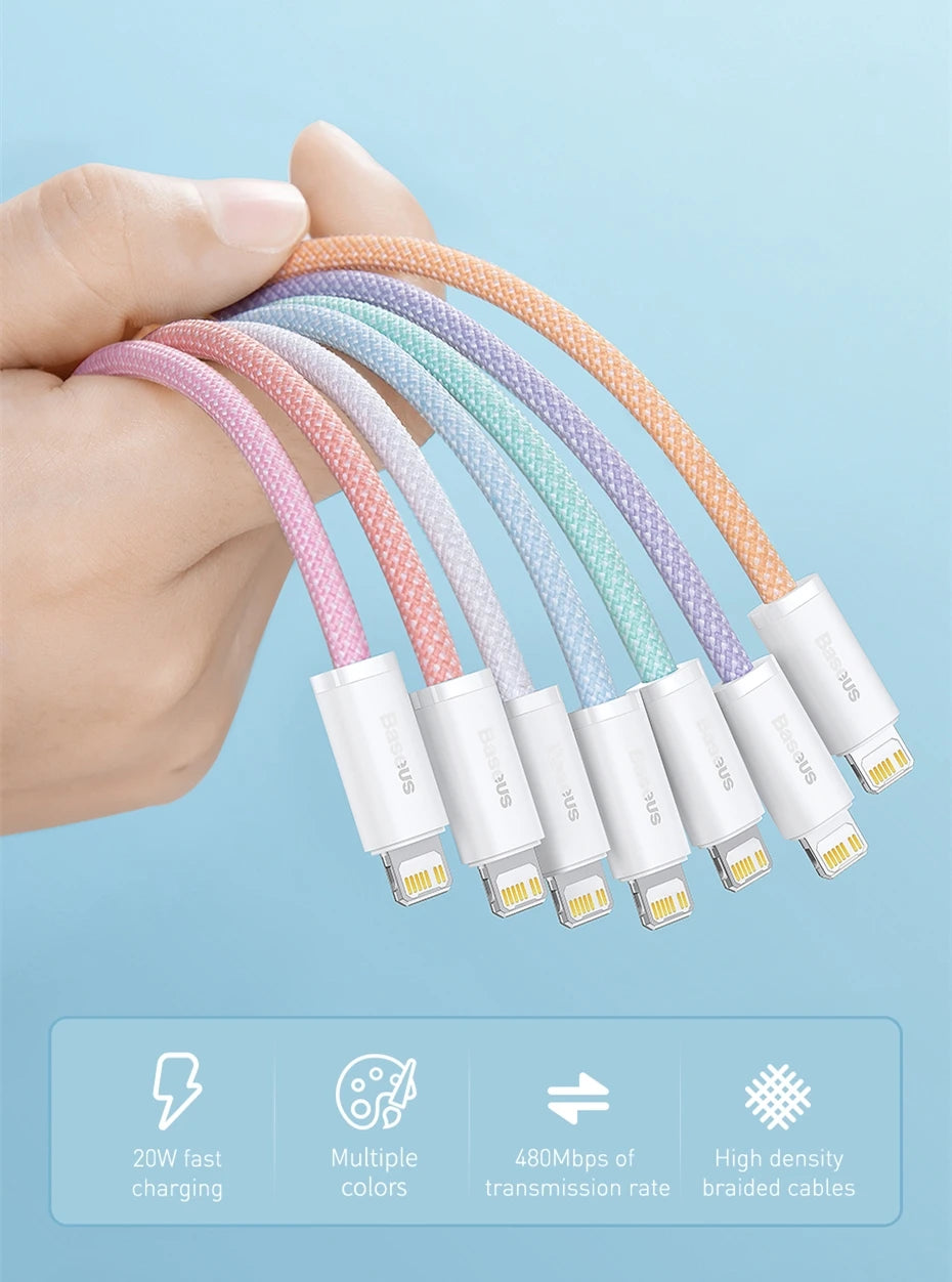 Baseus Cable USB-C 20W PD 3A | Trenzado | 0.5m/1m/2m | iPhone 14/13/12/11 Pro Max, iPad y MacBook