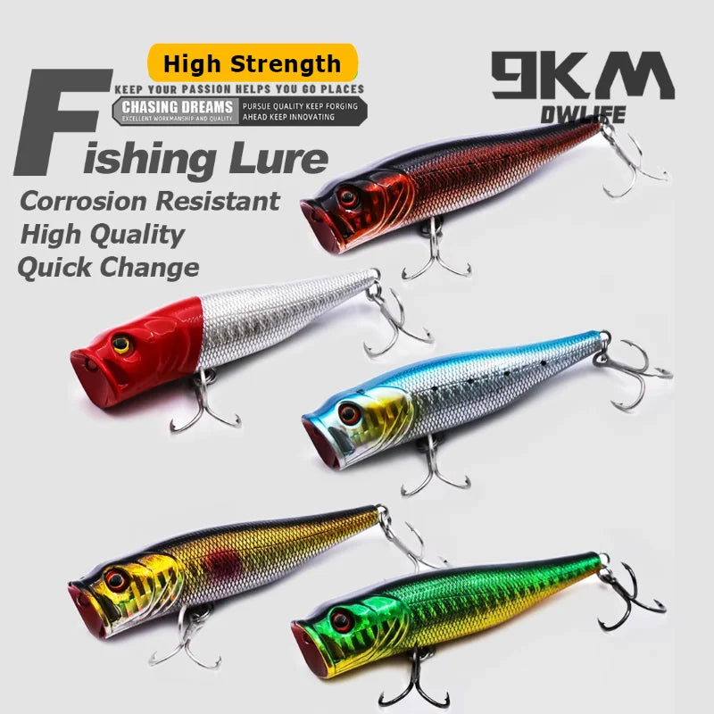 Popper Topwater 9KM DWLIFE | 7-9cm | Agua Salada | Bass, Lucio y Salmón | Anzuelos Triples | Ojos 3D - Firu Total Sales