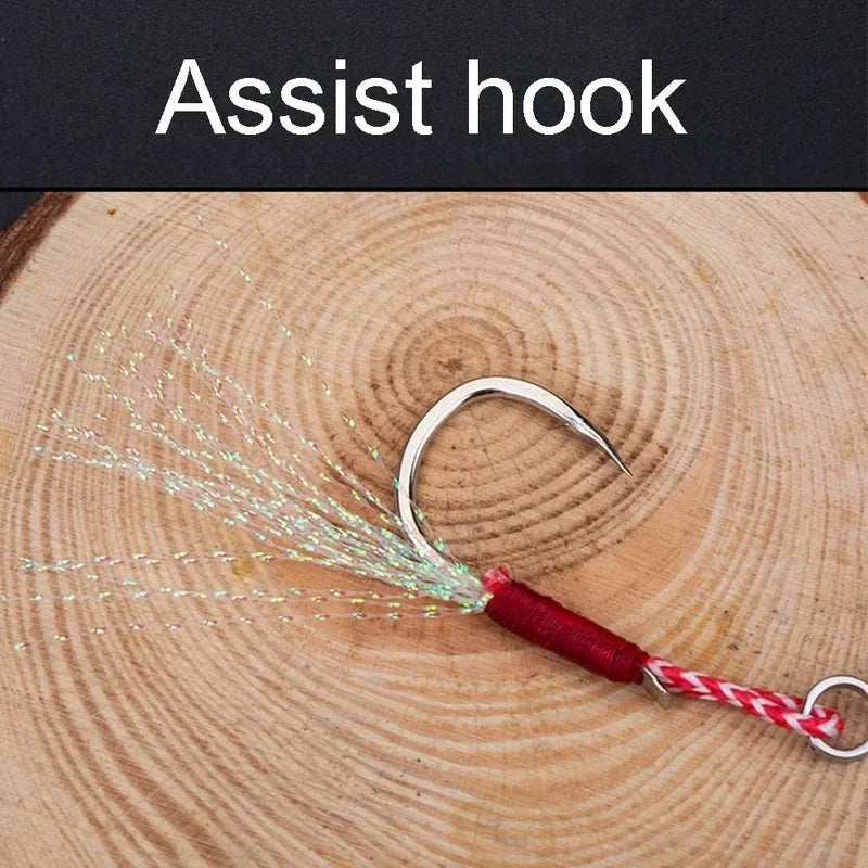 10-40Pcs Slow Jigging Fishing Cast Jigs Assist Hook Barbed Single Jig Hooks Thread Feather Pesca High Carbon Steel Fishing Lure