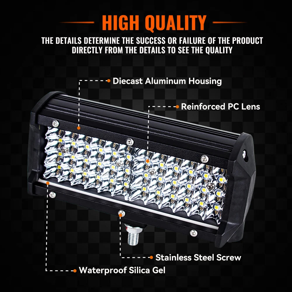 Barra LED Off Road 120W Combo | IP68+ | 6500K | 12V/24V | Camión, Tractor, Barco, SUV y ATV 4x4