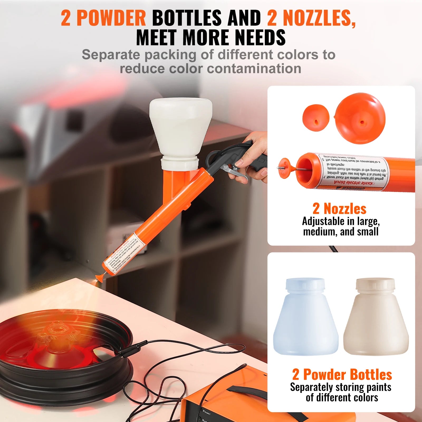 SucceBuy Powder Coating System 50KV Electrostatic Output Powder Coating Kit with Foot Switch Spray Gun Nozzles and Powder Cups