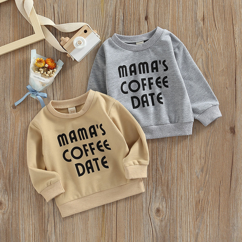 Baby Sweatshirt Letter Print Design Long Sleeve Round Neck Cute Breathable Pullover Tops