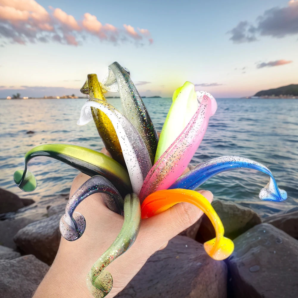 10Pcs 9cm Fishing Lures T Tail Worm Soft Bait Plastic Paddle Tail Swim Baits for Bass Trout Freshwater Saltwater