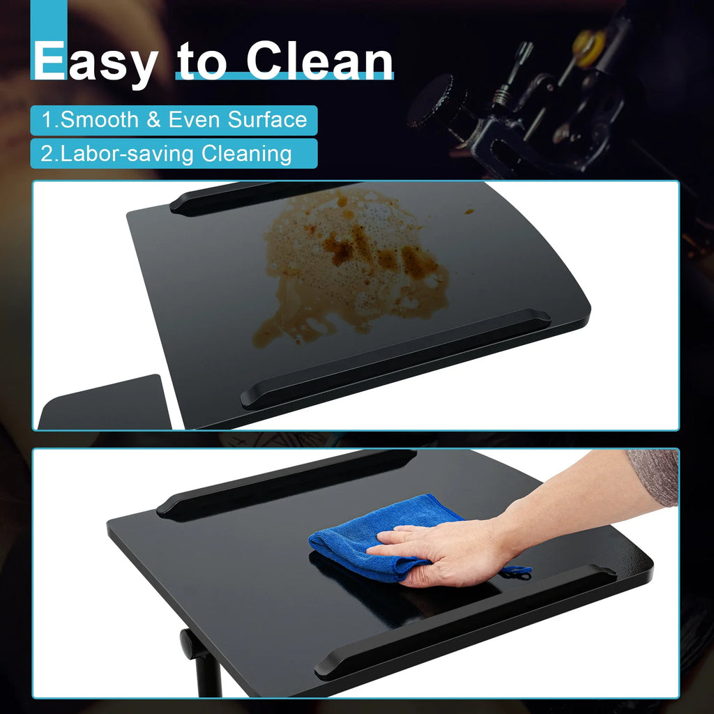 Portable Adjustable Height Tattoo Workstation Dual Surface Black Iron & Density Board Table 57.5-90cm12.5kg Load-Bearing