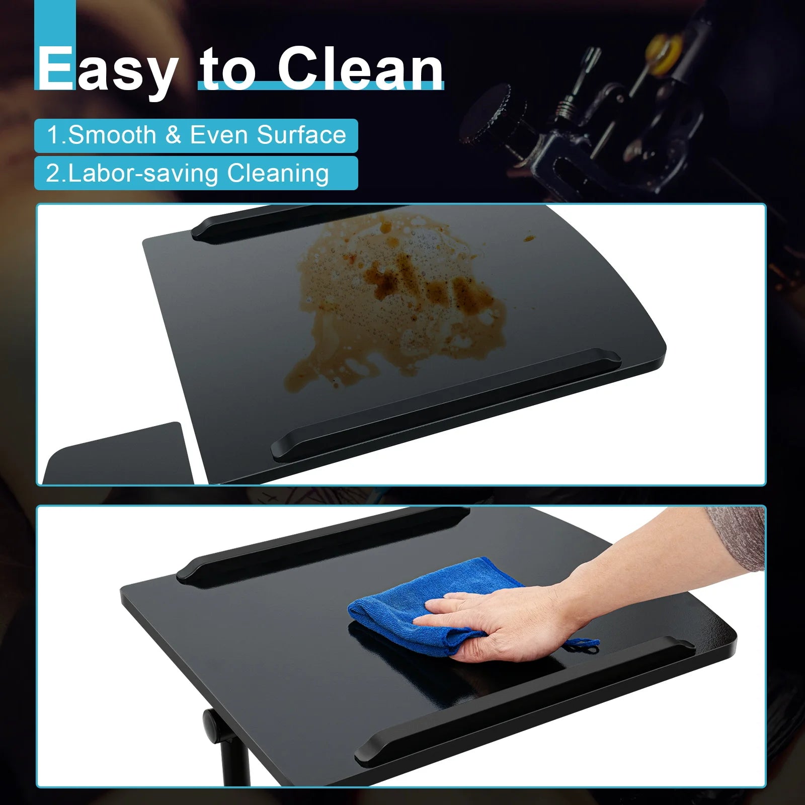 Portable Adjustable Height Tattoo Workstation Dual Surface Black Iron & Density Board Table 57.5-90cm12.5kg Load-Bearing