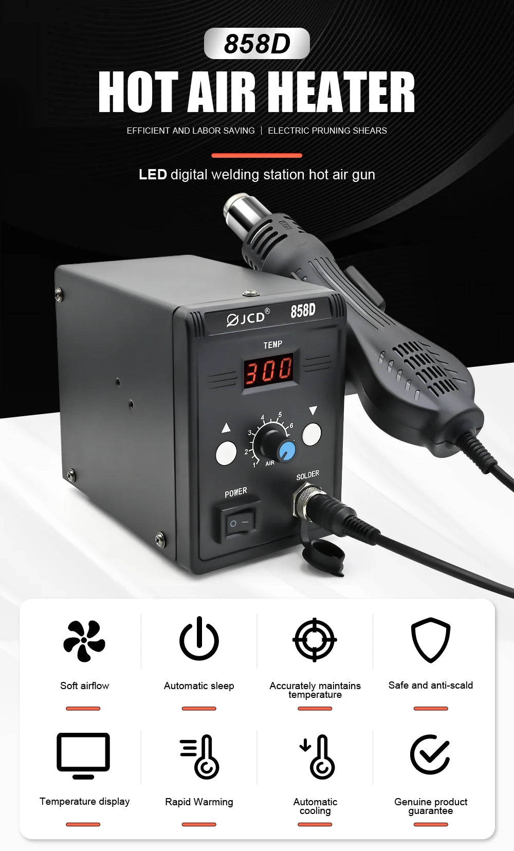 JCD 8208 Heat Gun Micro Soldering Station 750W Soldering Hot Air Gun LCD Digital Hair Dryer For BGA IC Welding Repair Tools