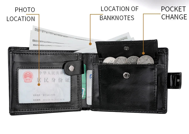 Men's Wallet Large Capacity Multi-Function Short Wallet Multi-slot Zipper Coin ID Credit Card Holder Men's Wallet