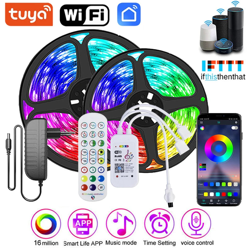 Tira LED RGB 5050 Vogliovoi WiFi | Bluetooth | Adhesiva | Tuya/Smart Life | Alexa y Google | Dormitorio - Firu Total Sales
