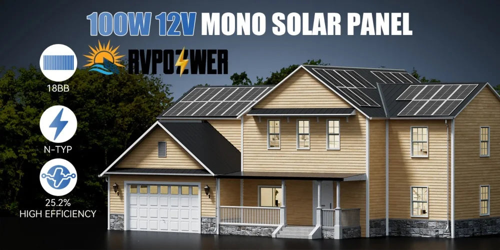 RVPOZWER 12.8V 100W Rigid Solar Panel 18BB N-Type Solar Cells Monocrystalline Silicon Waterproof Solar Panel Home/RV