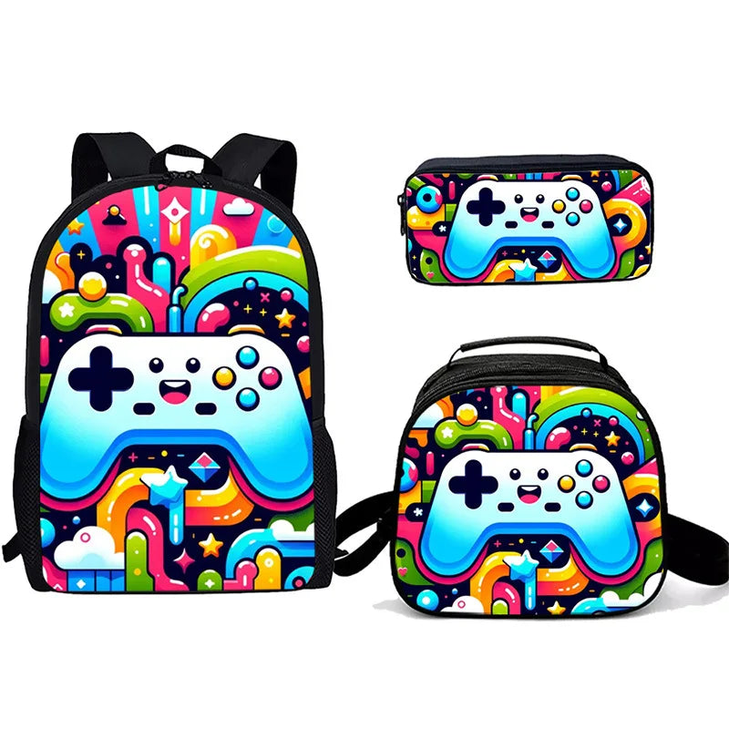 Cartoon Popular games console pad 3D Print 3pcs/Set Student School Bags Laptop Daypack Backpack Crossbody Lunch bag Pencil Case