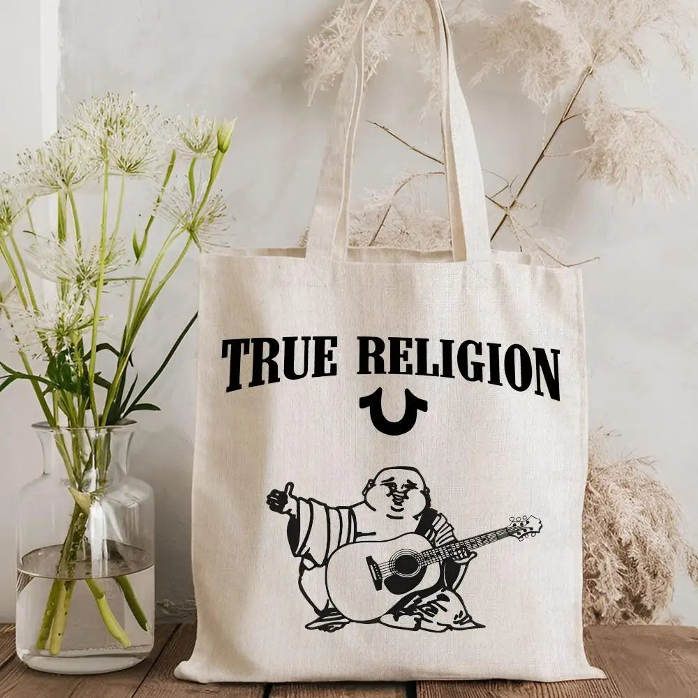 T-True Religion Storage Bags Canvas Tote Bag Double-Sided Print Fashion Shoulder Shopping Bag Gift Handbags