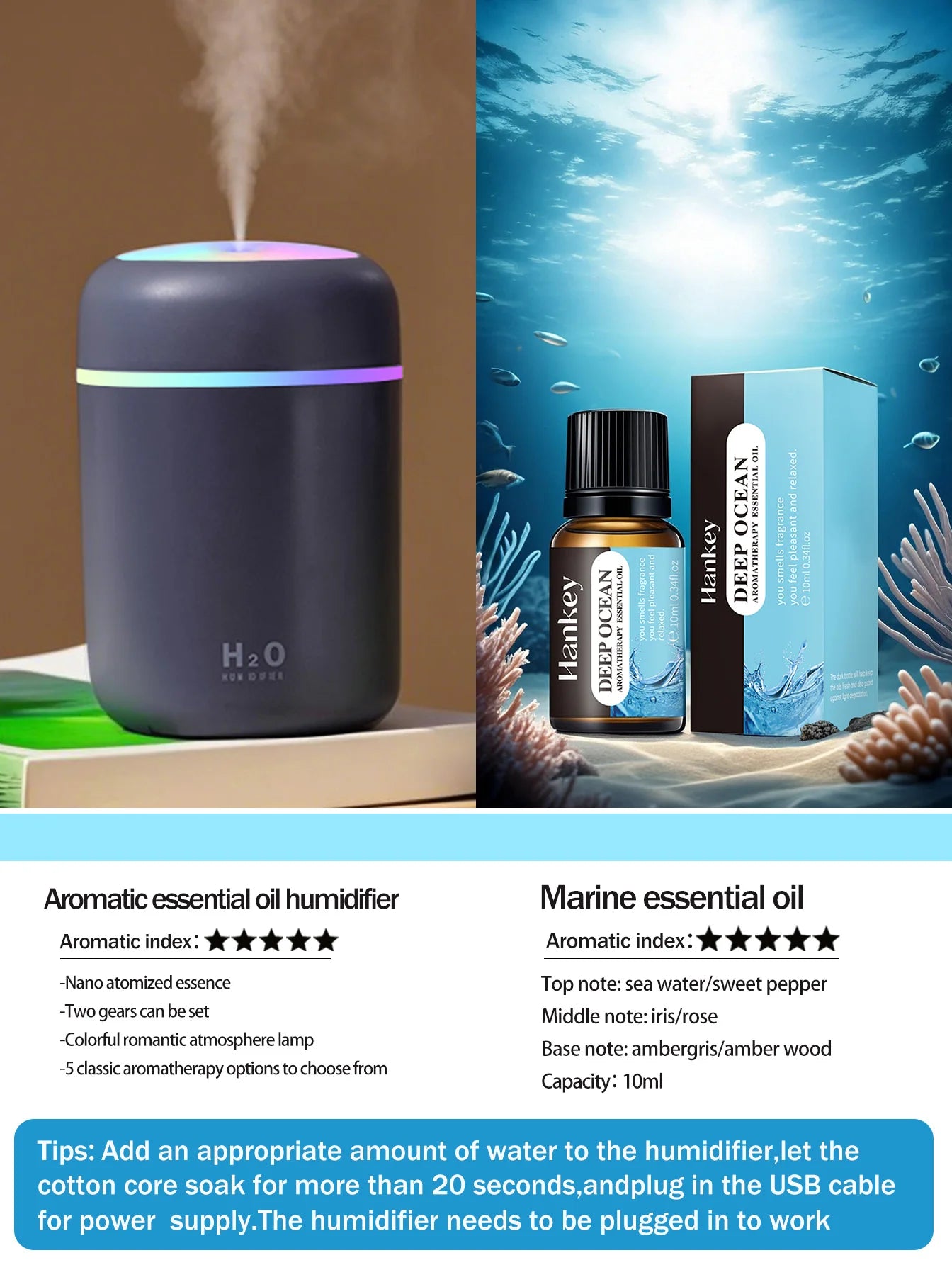 Difusor Aromaterapia 300ML | Purificador de Aire | Luz 7 Colores | Auto y Hogar 🌿
